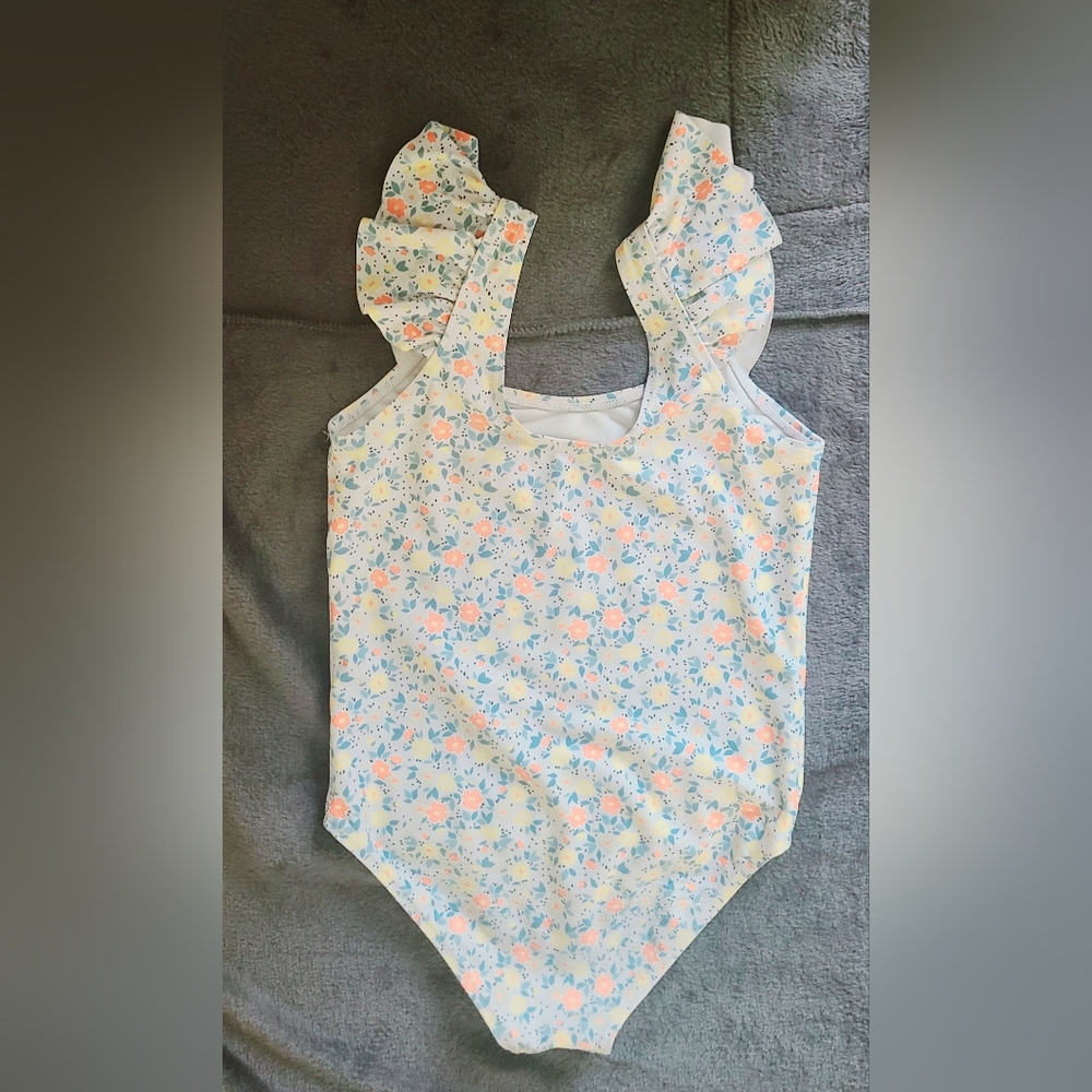 SHEIN Floral Kids Swim One Piece - White and Orange